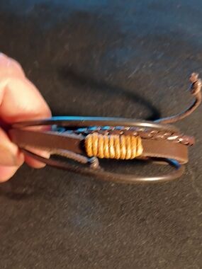 Men's Brown Leather Multi-Strand Bracelet with Tan Accent